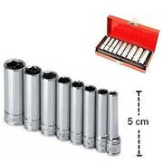 Trade Shop - Kit Set 9 Pz Chiavi Bussola Lunghe Da 1/4" Per Candelette 5-13mm Chrome Vanadium -