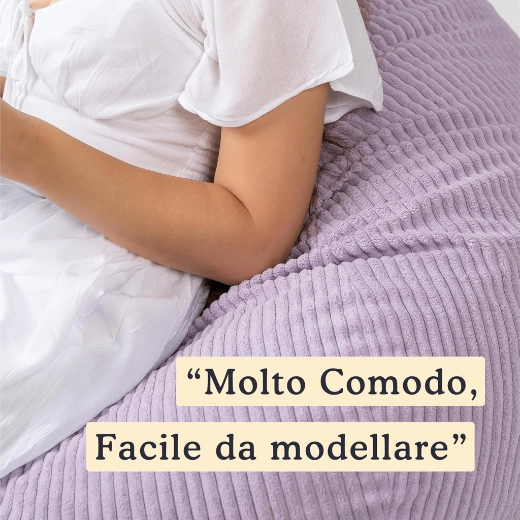 Pouf Poltrona Sacco in Velluto a Coste Larghe - Imbottitura in Schiuma, Morbido - Fodera Lavabile - Facile da Trasportare, Per Bambini (80x70 cm, Viola di Parma)