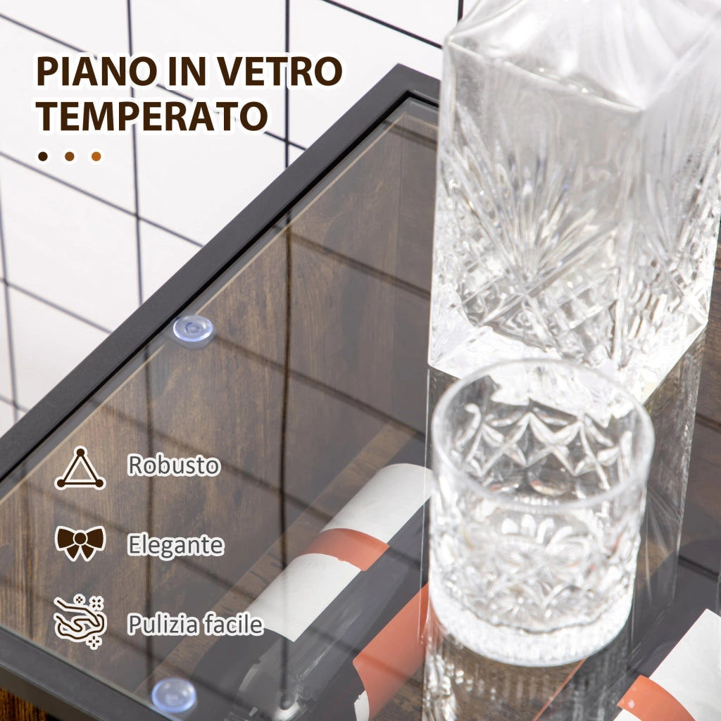 Mobile Multiuso con Portabottiglie 60x40x100 cm in Metallo Vetro e Truciolare Marrone