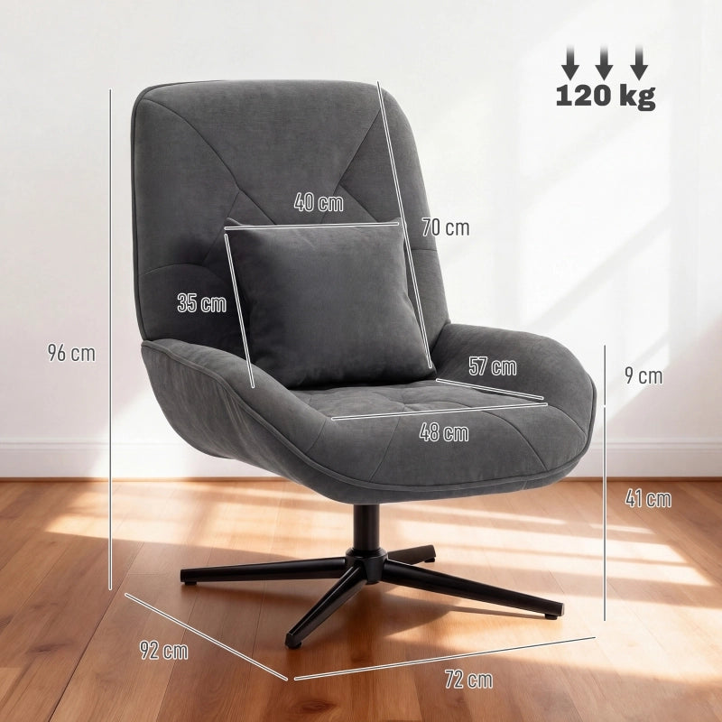 Poltrona girevole in Chenille con cuscino lombare, schienale alto, seduta profonda, grigio scuro