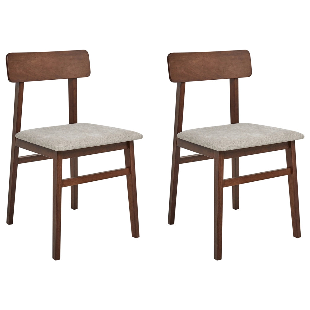 Set di 2 sedie da pranzo Struttura in legno di gomma scuro Seduta in tessuto poliestere taupe Senza braccioli Design retrò