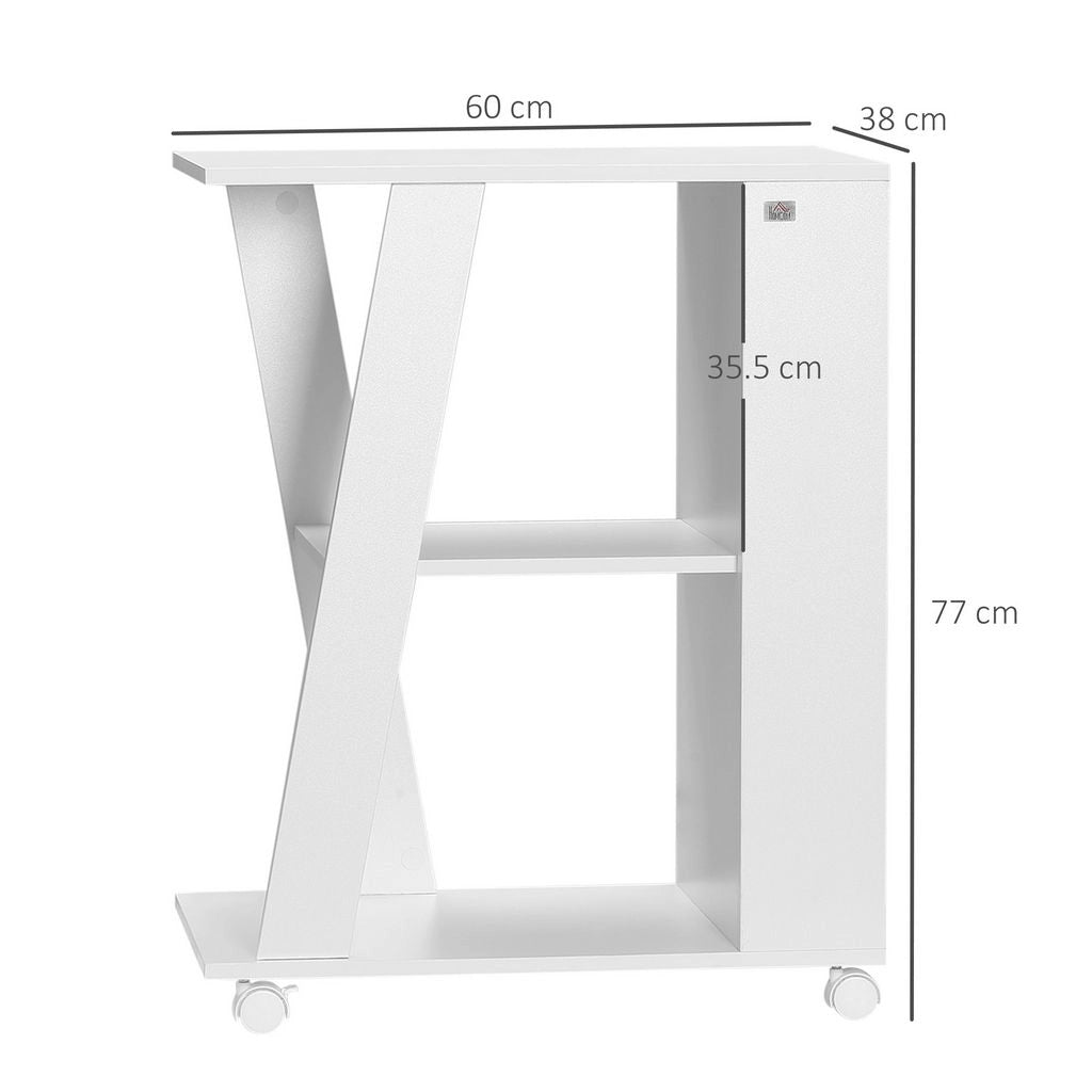 CARRELLO DA CUCINA MODERNO IN LEGNO CON 2 RIPIANI E RUOTE 60X38X77CM BIANCO