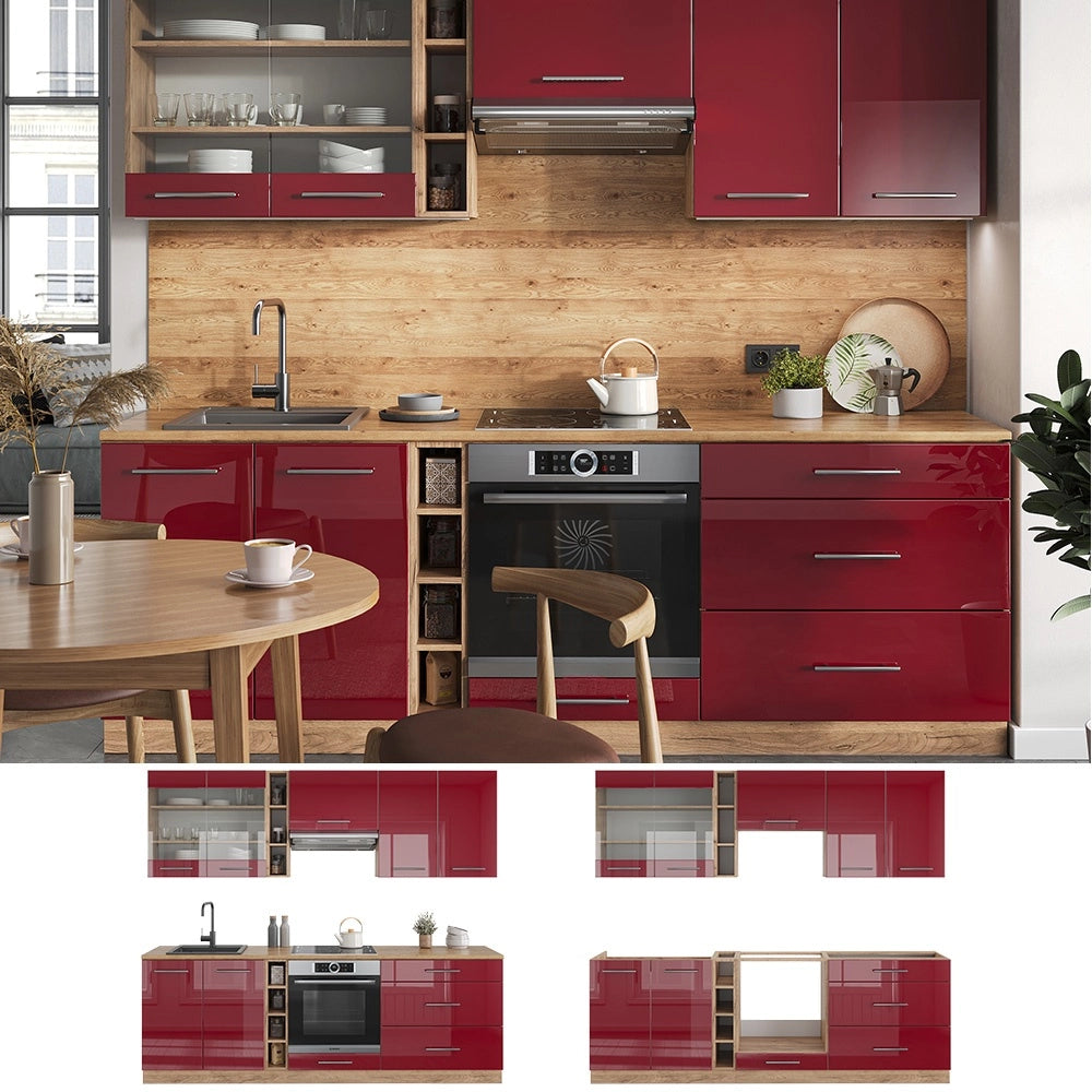 Cucina componibile Fame-Line Bordeaux lucido/Rovere dorato 235 cm, PL Marmo Vicco