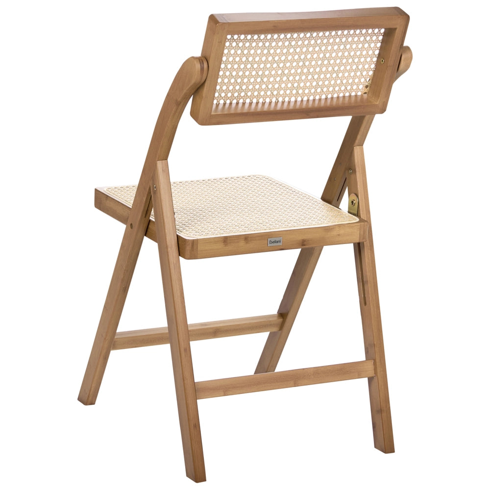 Set di 2 sedie da pranzo in legno di bambù marrone e rattan PE pieghevoli in stile boho per cucina e sala da pranzo