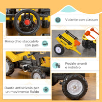 Escavatore A Pedali per Bambini con Ruspa e Rimorchio Giallo
