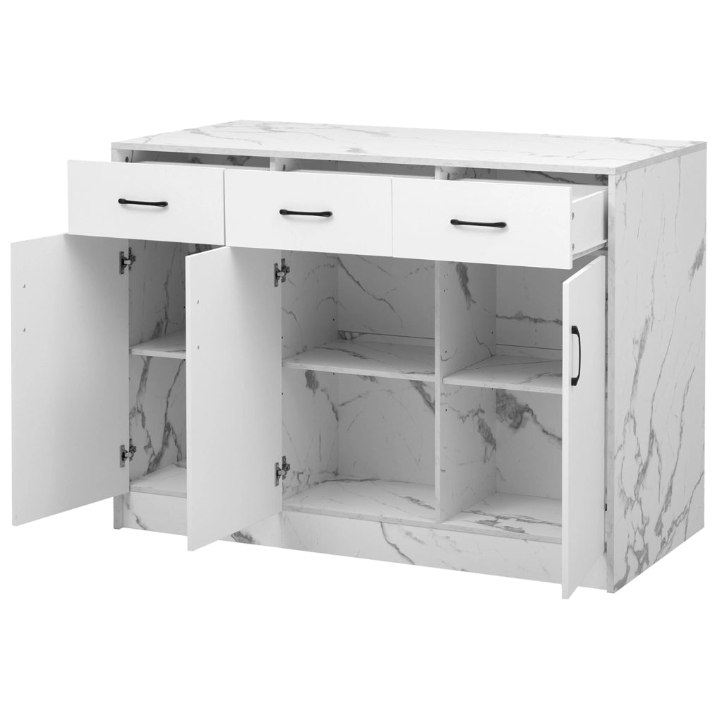 Isola da cucina con area bar 120 x 60 x 90;5 cm; 3 cassetti e 3 ante; bianco marmo
