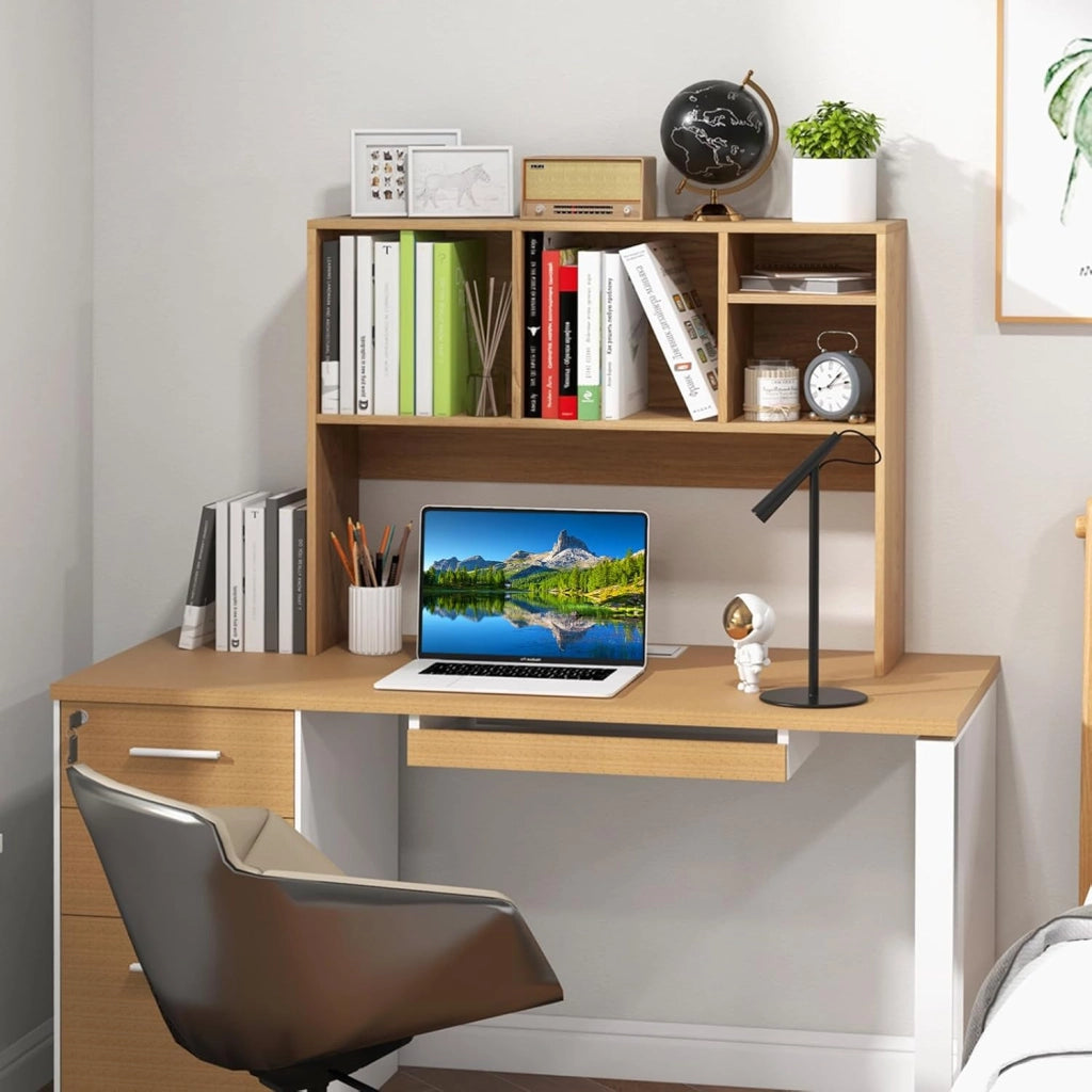 Libreria da Scrivania per Computer, Scaffale da Tavolo con 4 Cubi e Scomparto Posteriore Aperto, Organizzatore di Stoccaggio per Scrivania, 94x25x73 cm (Naturale)