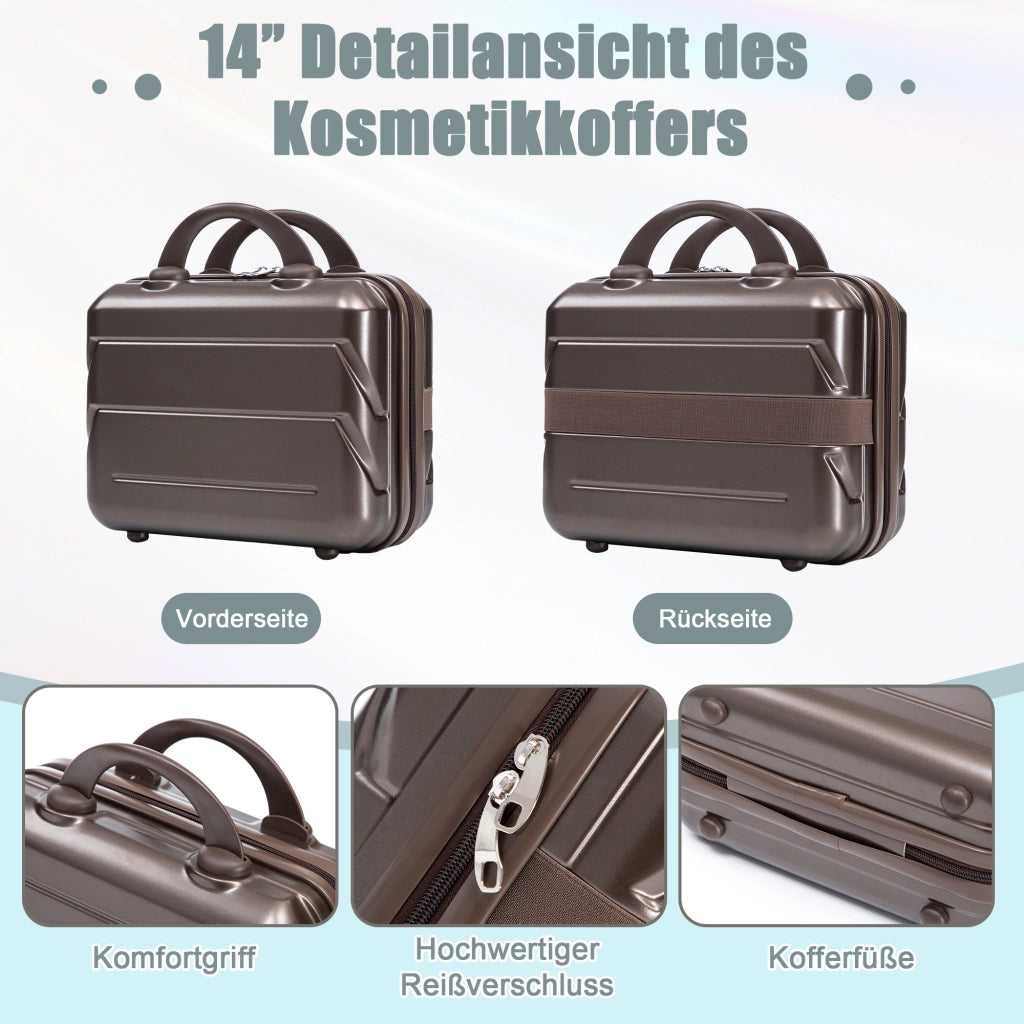 Set di 2 valigie girevoli in ABS da 14"/19" con lucchetto a combinazione e trousse da 14" (marrone)
