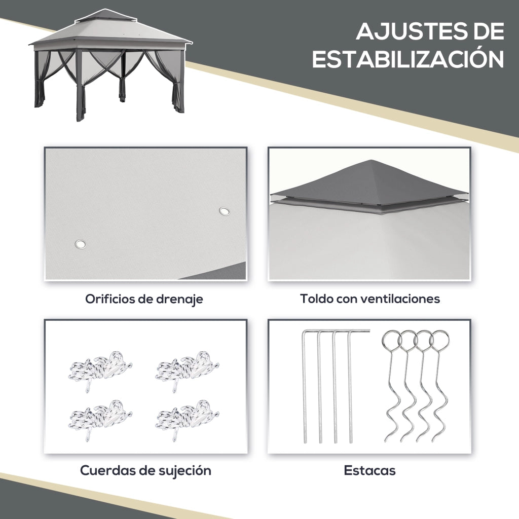 Tenda da Giardino Pieghevole ¨C Zephmum ¨C Grigio 3.26x3.26x2.72 m con Mosquitera