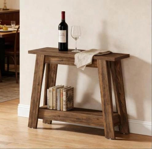 Console da ingresso 105x30x80 cm marrone rustico, 2 livelli, in legno