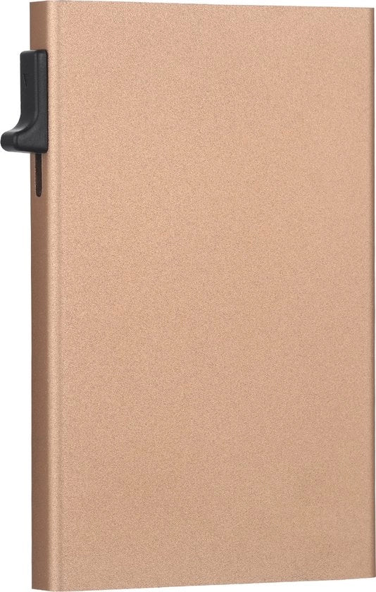 Portafoglio in alluminio con protezione RFID, scomparto estensibile e chiusura magnetica.