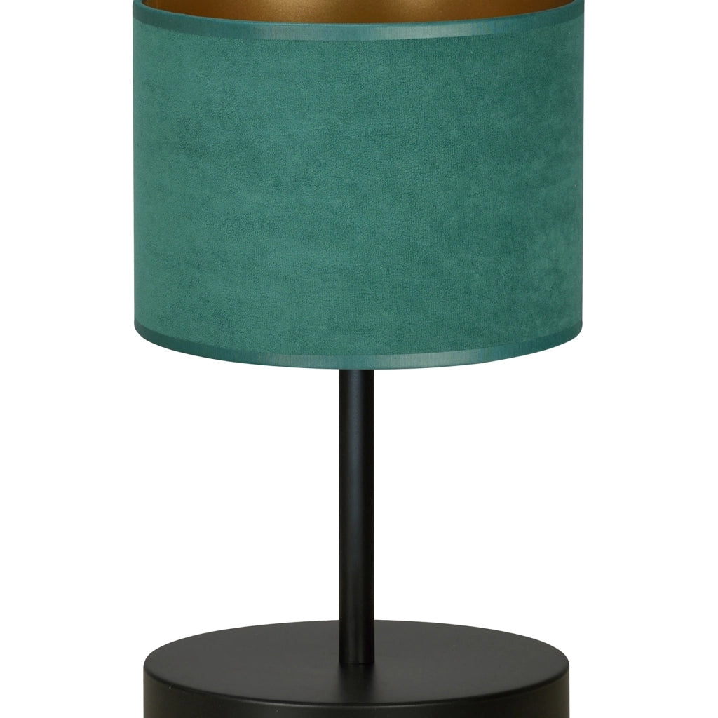 Lampada Da Tavolo 1 Luce Ganesha In Acciaio Nero E Paralume In Tessuto Verde
