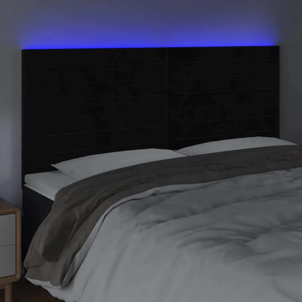 Testiera a LED-Testata con LED Nera 160x5x118/128 cm in Velluto 210019