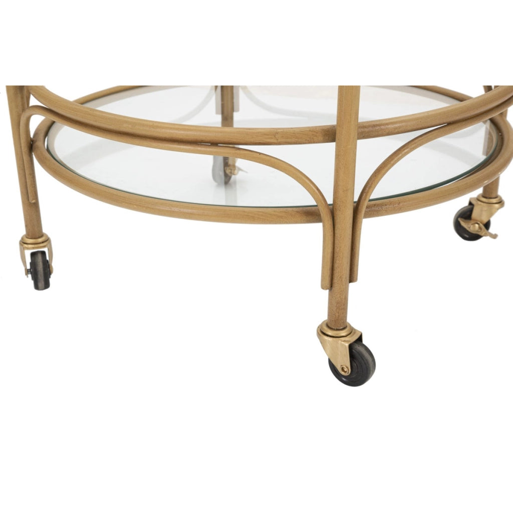 Carrello bar Panama rotondo in ferro, rattan e vetro Ø 51x74 cm