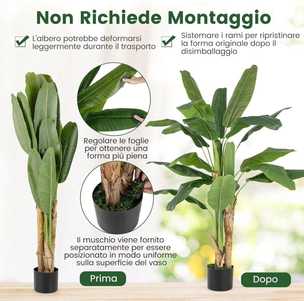 Pianta Finta da Interno ed Esterno 160/165/195 cm, Banano Artificiale Alto con Foglie e Tronchi, Pianta Artificiale Grande in Vaso per Salotto, Ingresso e Ufficio (160 cm)