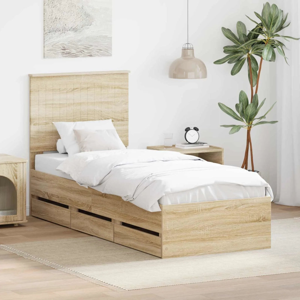 Letto singolo | Letto per adulti | Struttura del letto con cassetto Rovere Sonoma 75 x 190 cm
