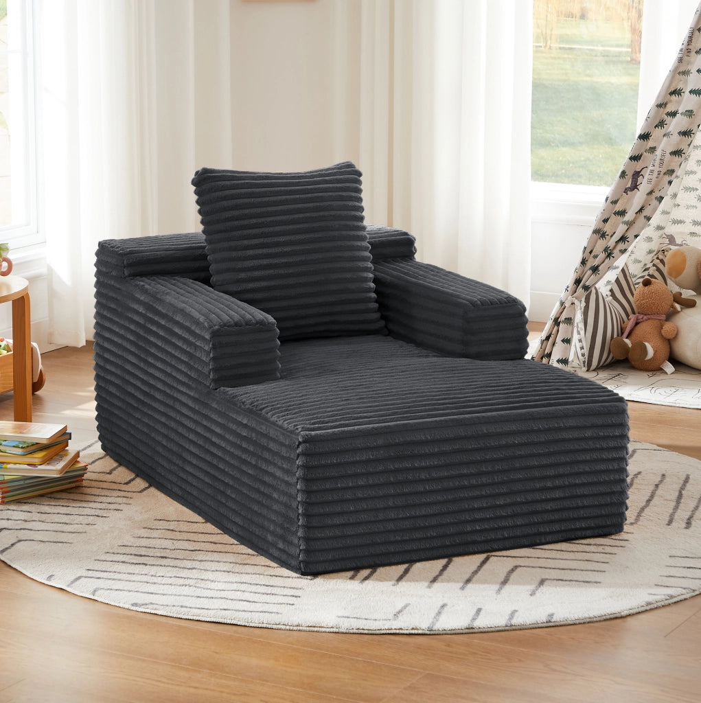 Divano chaise longue in velluto a coste grigio scuro
