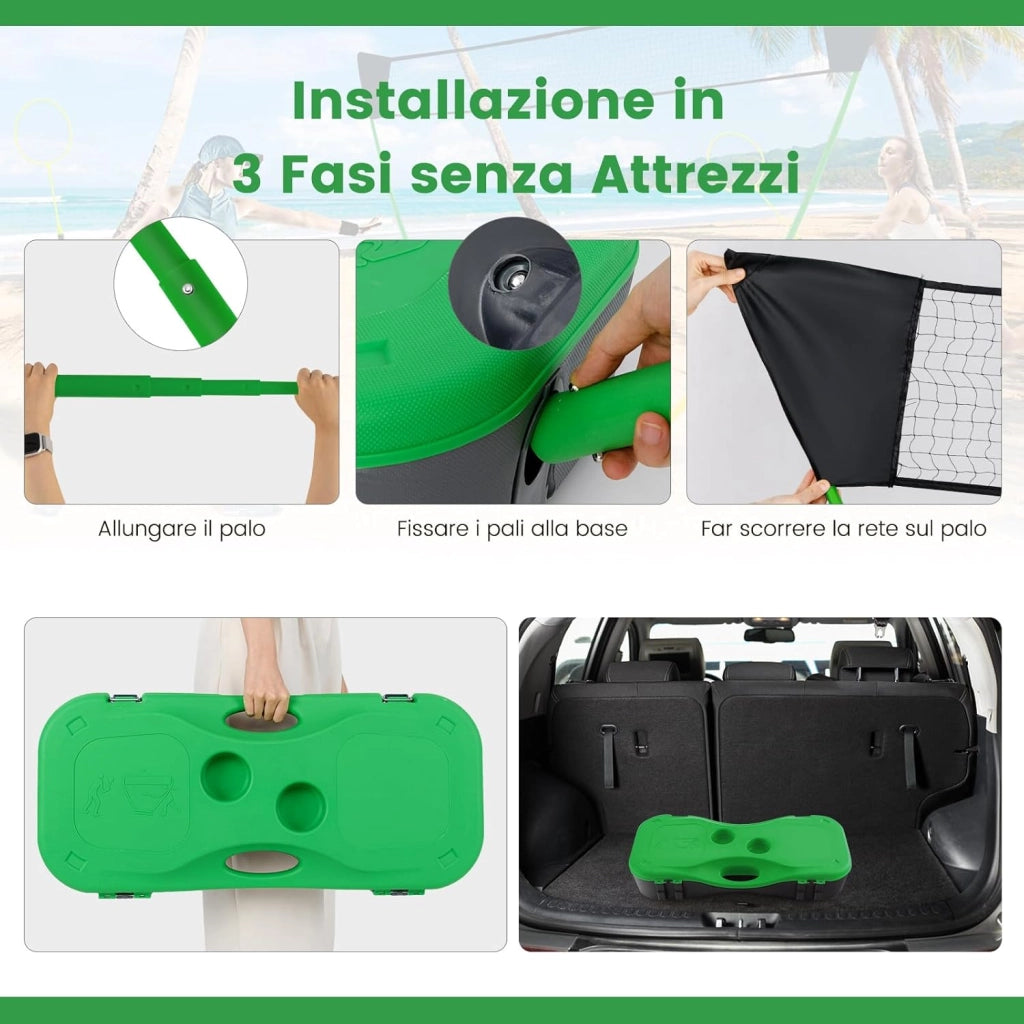 Set di Badminton con Rete, Racchette, 2 Volani e Scatola di Conservazione, Set di Badminton Portatile per 2 Giocatori da Esterno per Bambini, Ragazzi e Adulti