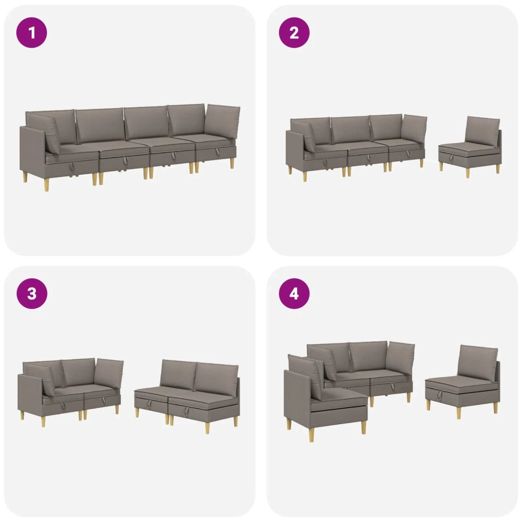 Set di divani modulari con spazio di archiviazione 4 pcs
