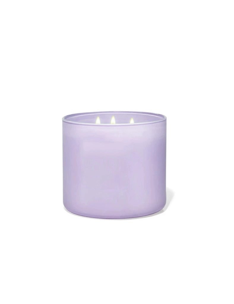 Candela profumata 3 stoppini lilla cera di soia essenza lavanda/vetro