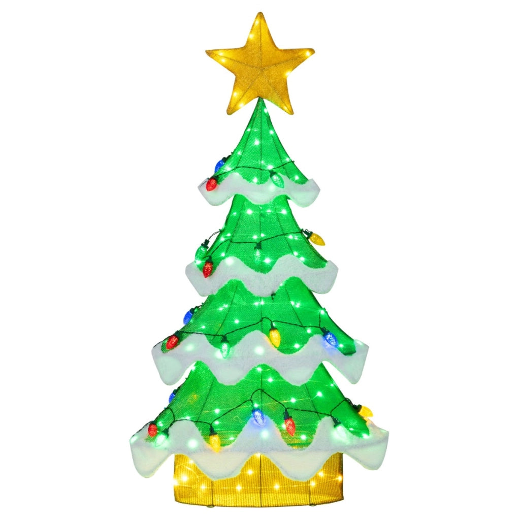 Albero 3D in rete esterni e interni con 34 luci colorate a forma di fragola, Albero di natale illuminato 130 cm