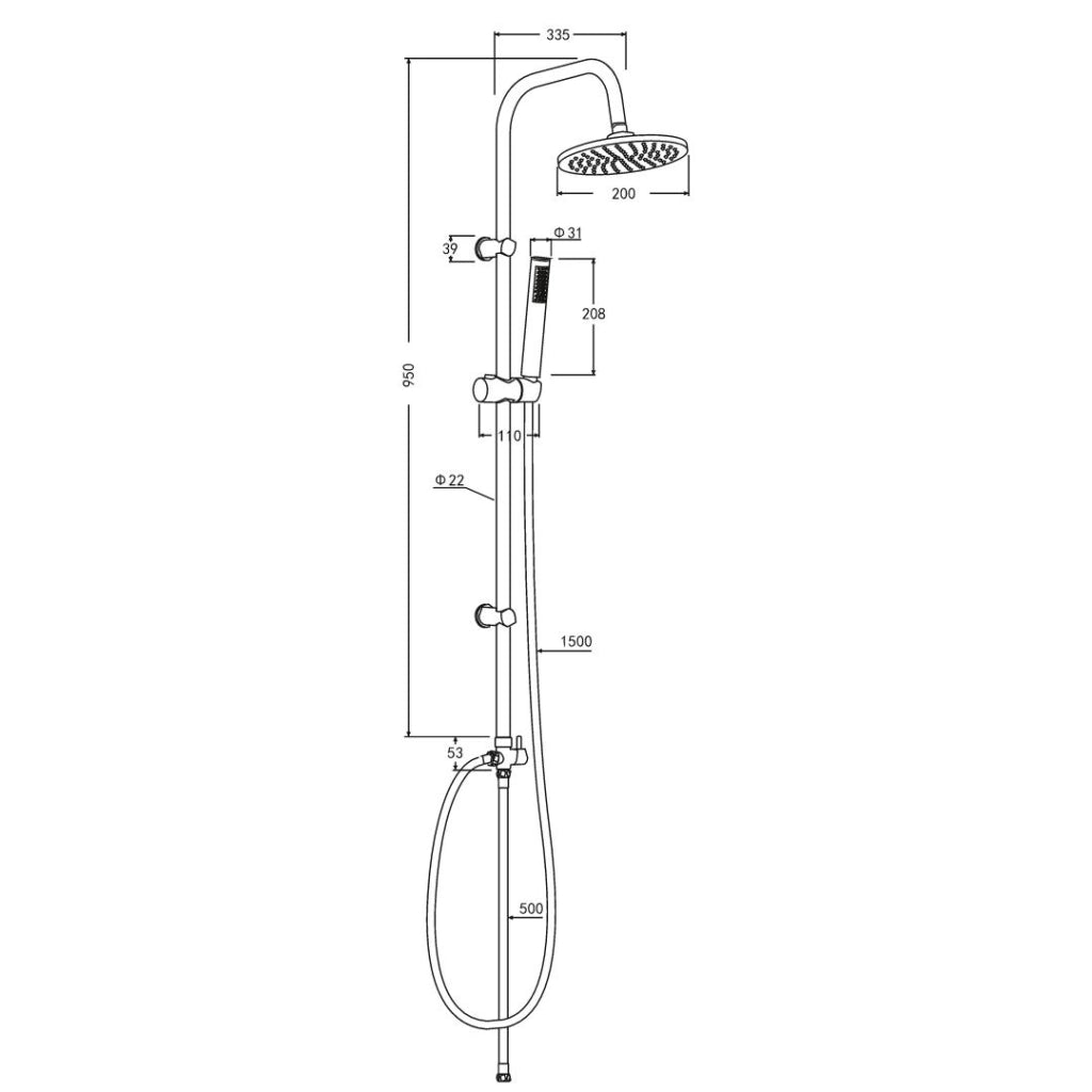 Colonna doccia attrezzata 025 ottone cromato soffione tondo doccetta *** materiale staffe a parete abs, pezzi 1