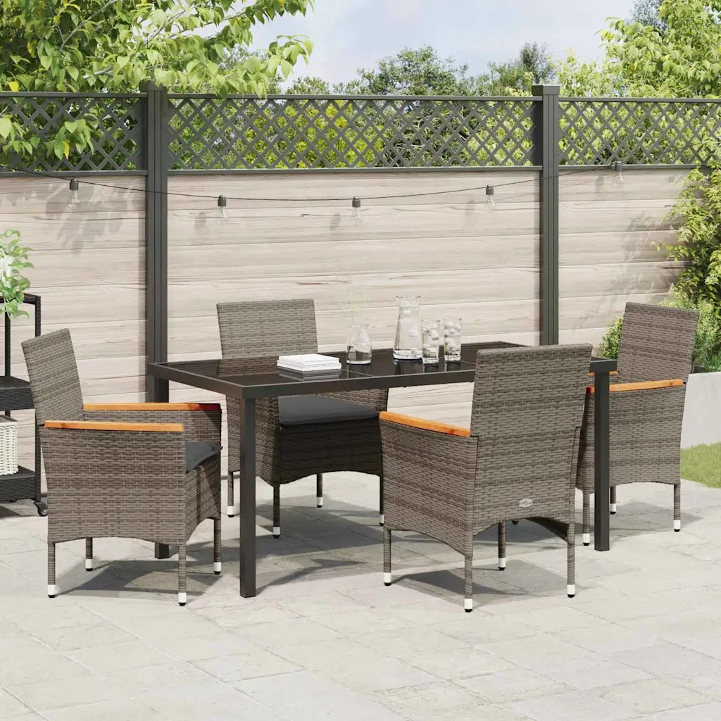 Set da Pranzo per Giardino con cuscino 5 pcs Grigio polyrattan