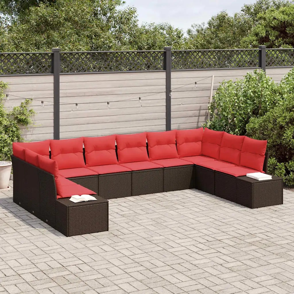 Set Divano da Giardino con cuscino 10 pcs Marrone polyrattan