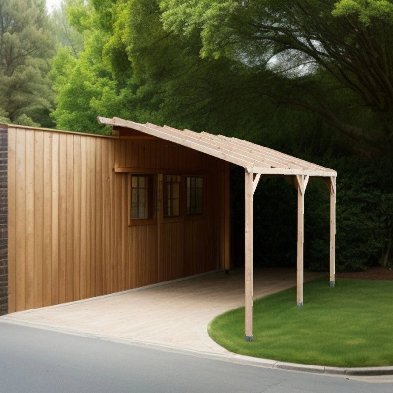 Carport da giardino adossato in legno 300x500 cm – Tettoia auto, pergola con 3 pali – travi da coprire – autoclave – CAR3050AM Foresta