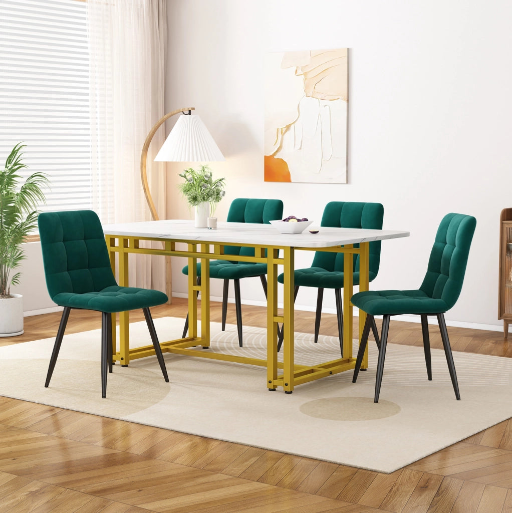 Set tavolo da pranzo con 4 sedie 120x70 cm; moderno; MDF e velluto; verde scuro