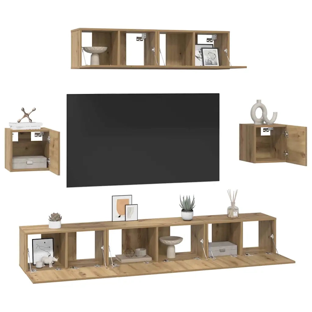 Set mobile TV 7 pz-Credenza per TV Rovere artigianale Legno multistrato