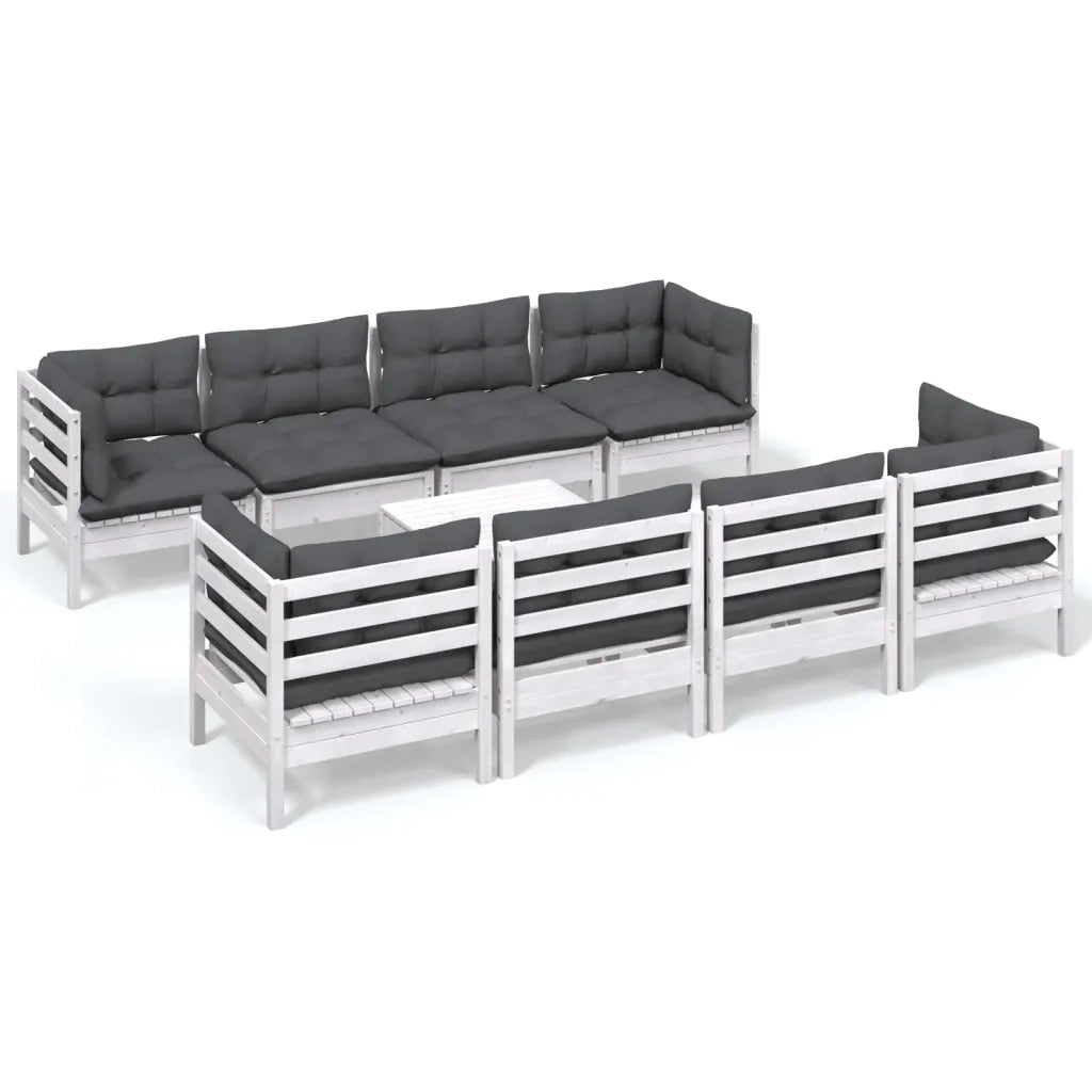 Set Salotto Giardino con Cuscini 9 pz in Legno Massello di Pino