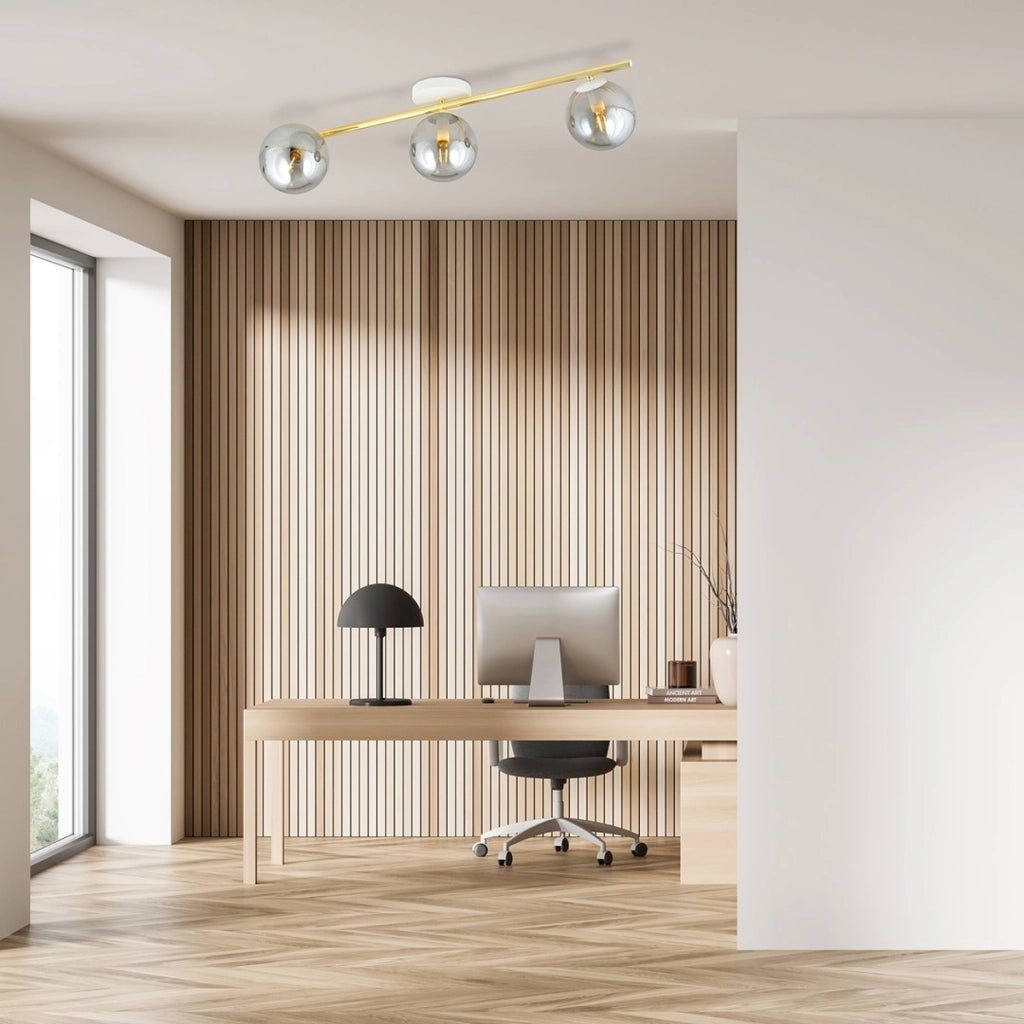 Lampada a sospensione SPLENDI in acciaio bianco e oro con diffusori grafite