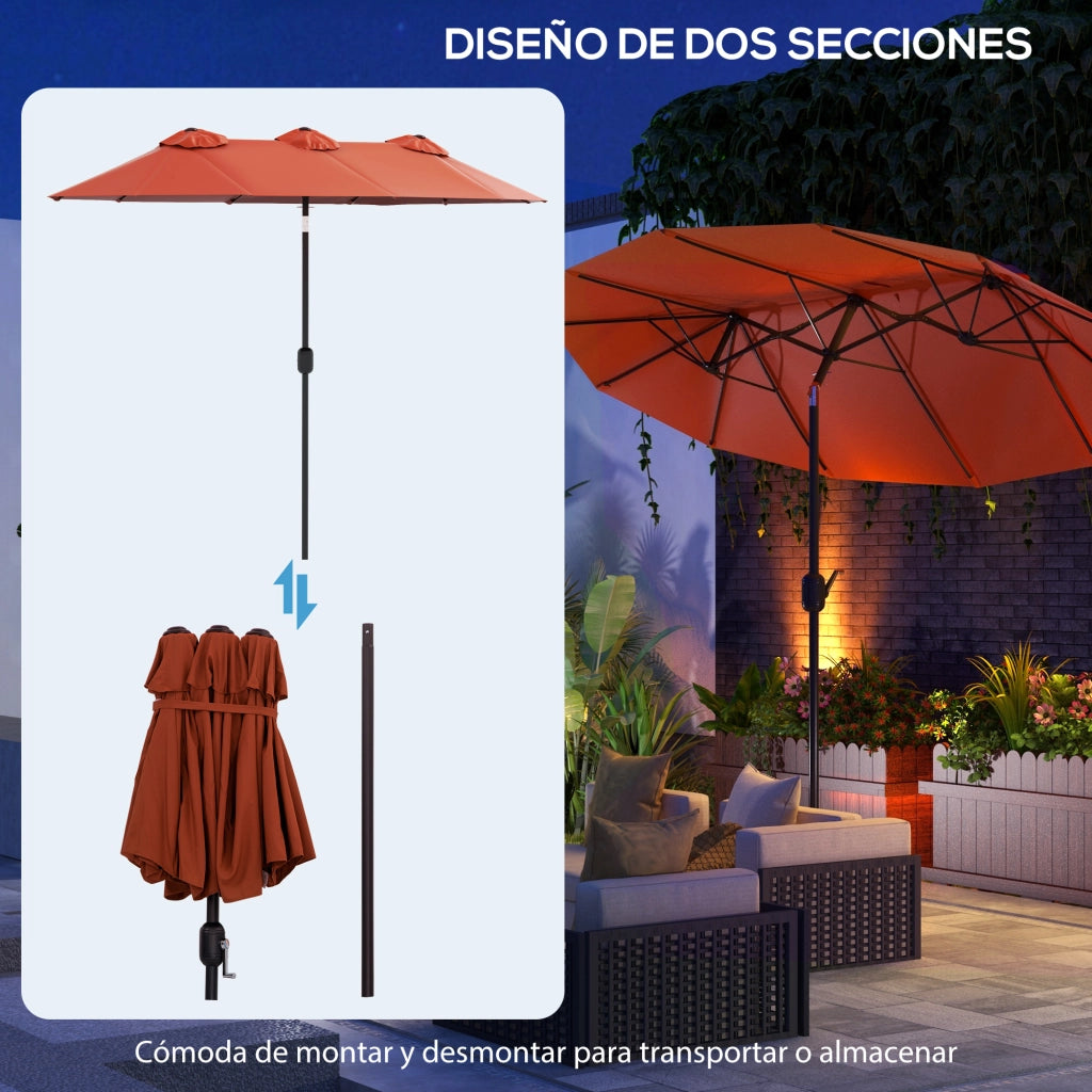 Ombrellone Doppio da Giardino ¨C Xylo ¨C 295x152x222 cm Rosso con Inclinazione e Manovella