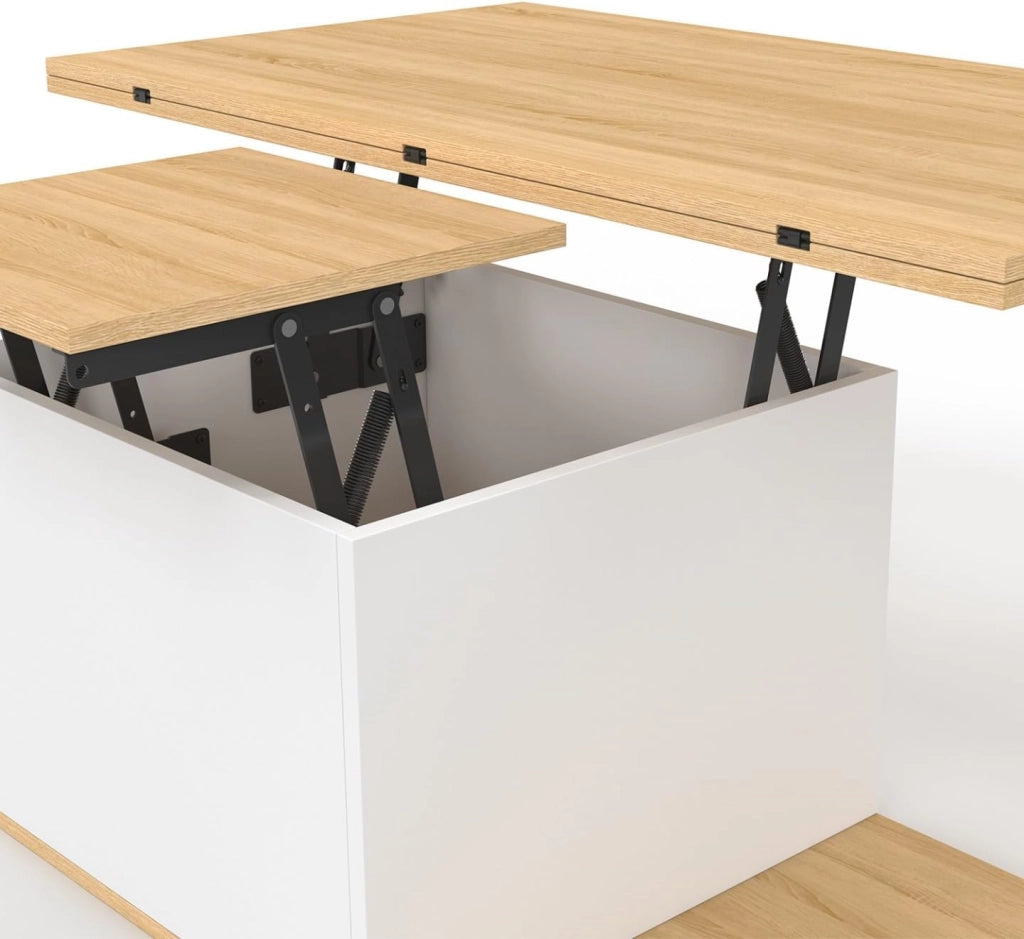 Tavolino rettangolare alzabile EDEN in legno e bianco con poggiapiedi