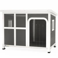 Casetta per Cani con Finestrelle e Ingresso a Tenda, in Legno di Abete, 90x62x71 cm, Grigio Chiaro