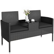 Divanetto 2 Posti per Esterni con Tavolino ¨C zephmum ¨C Acciaio e Rattan, Nero, 137x59x82 cm