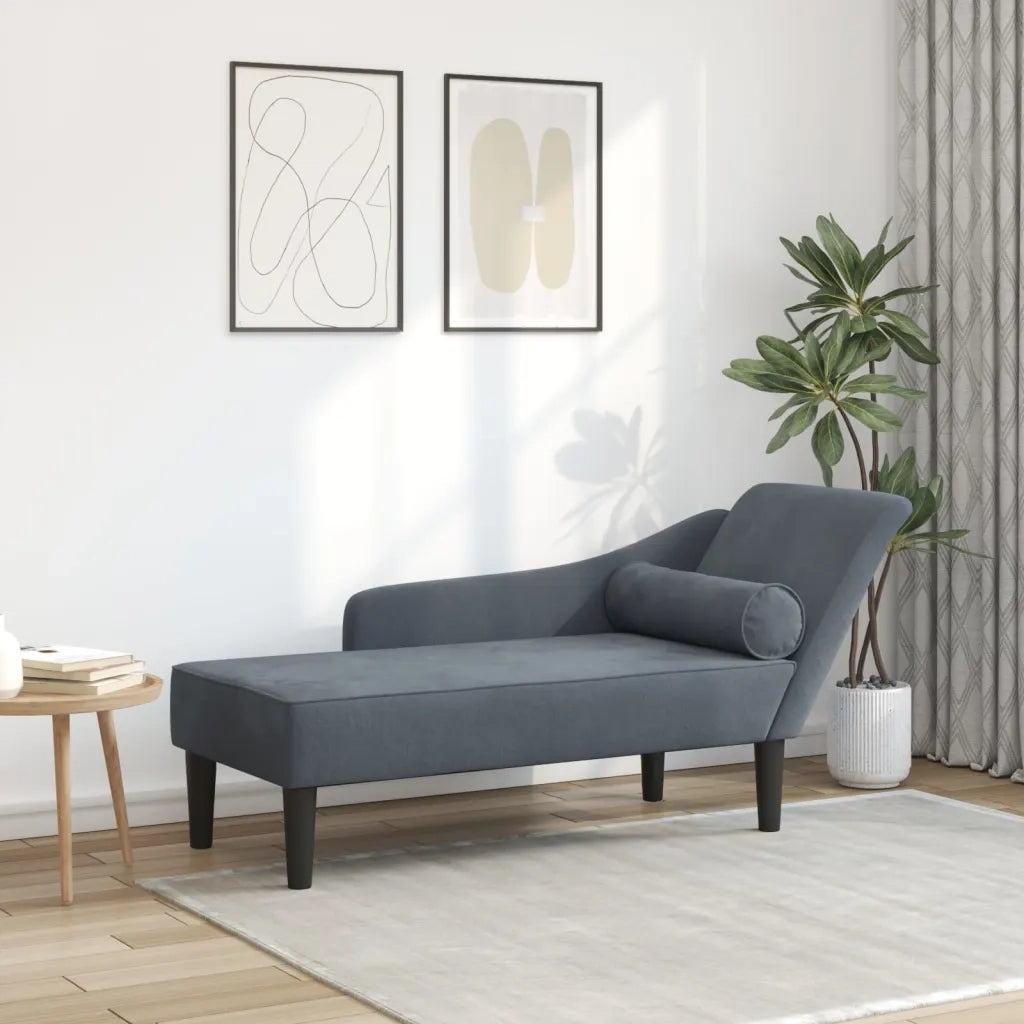 Chaise Longue con Cuscini Grigio Scuro in Velluto 4007589