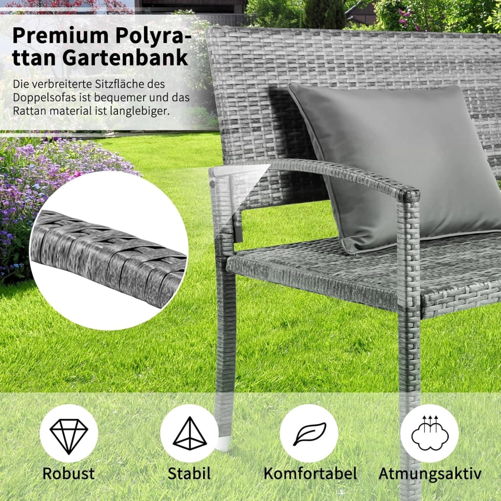 Panca da Giardino in Rattan, Panca da Balcone a 2 Posti, Resistente Alle Intemperie, Bifacciale in Rattan, Sedia da Giardino per Esterno, Terrazze e Balcone, 122x62x90 cm, Grigia