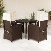 Set da Pranzo da Giardino 5pz con Cuscini in Polyrattan Marrone 3212341