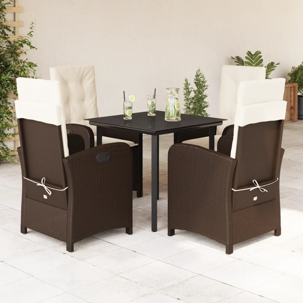 Set da Pranzo da Giardino 5pz con Cuscini in Polyrattan Marrone 3212341