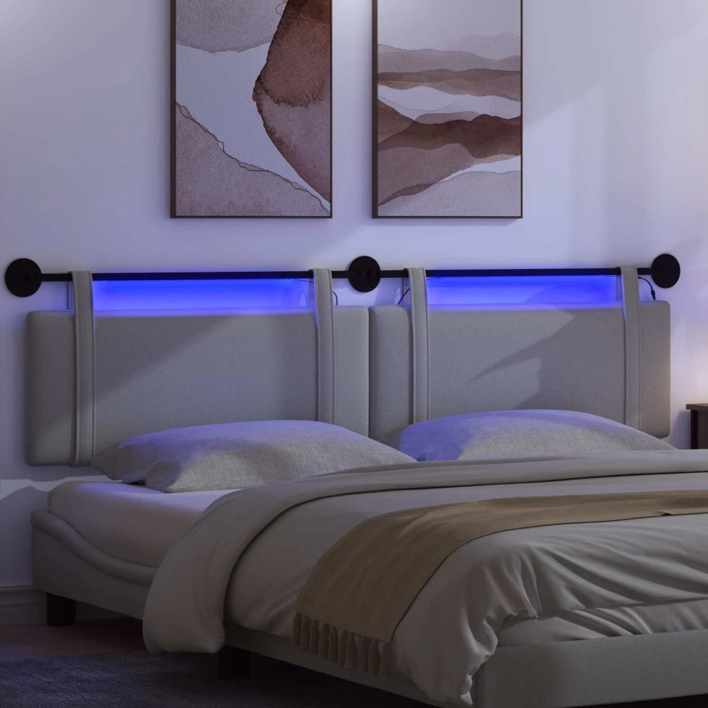 Testiera sospesa Con luce LED Grigio Chiaro Tessuto 3424027