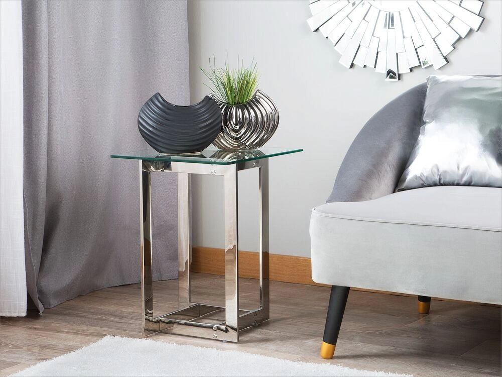 Tavolino Chiaro Trasparente Argento Quadrato Piano Tavolo In Metallo Base In Metallo Design Moderno
