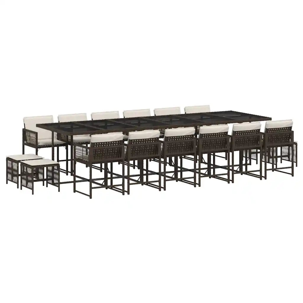 Set da Pranzo da Giardino 17 pz con Cuscini Marrone Polyrattan