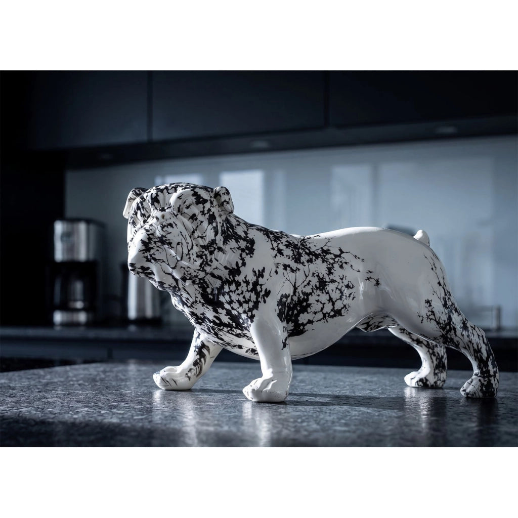Scultura Bulldog decorativa in poliresina bianco e nero