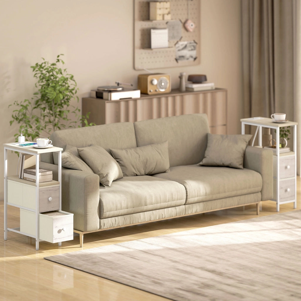 Tavolino da salotto con 2 cassetti e prese USB ¨C ZephMum ¨C Grigio naturale