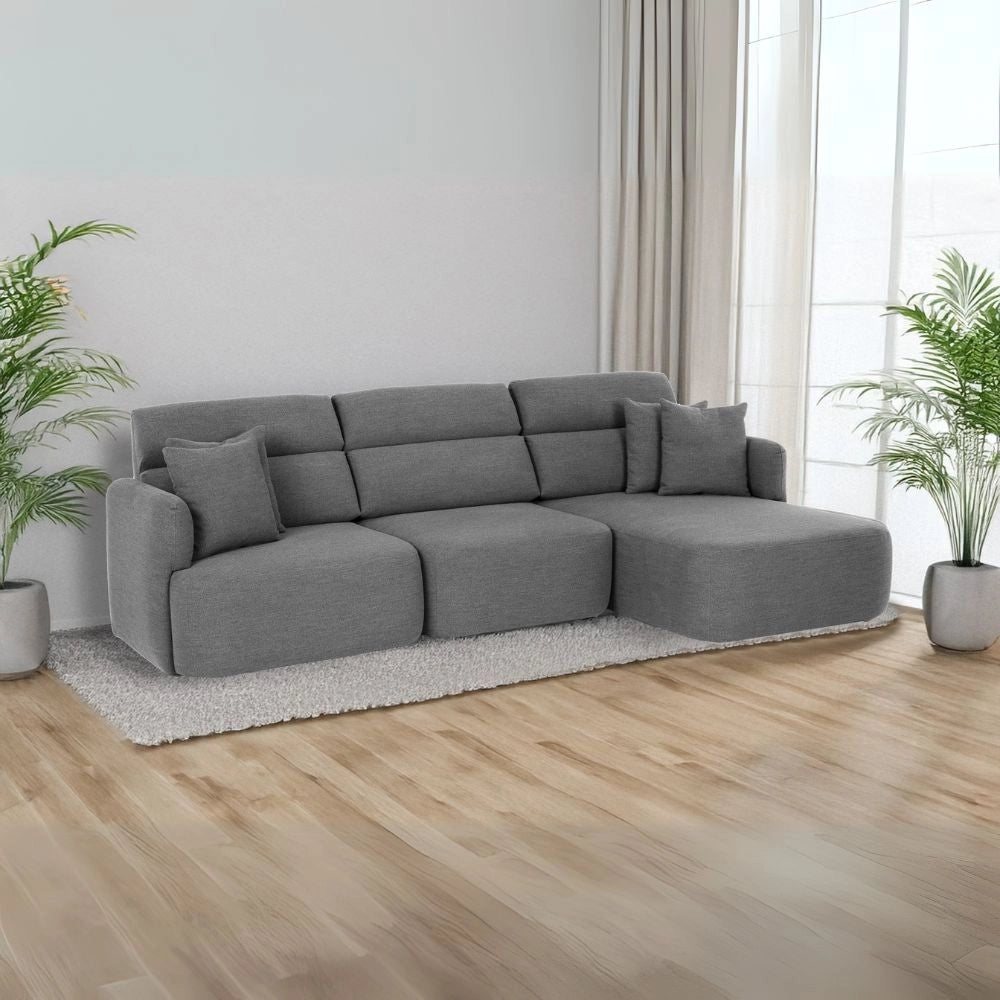 Divano con penisola reversibile e seduta traslante Koda tessuto grigio scuro 307x164x92H