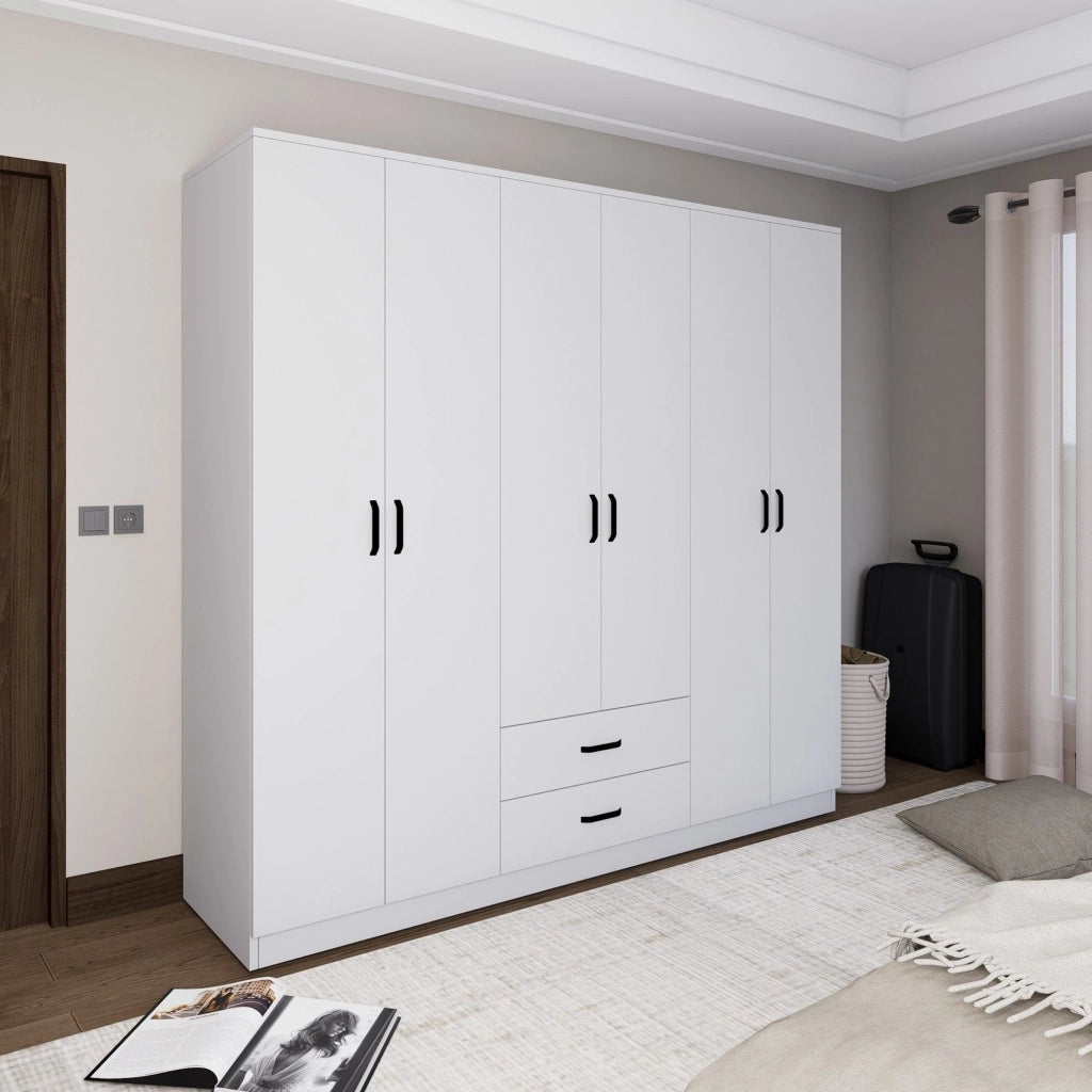 Armadio Camera da Letto Copiano, Guardaroba Grande 6 Ripiani, 180x190h cm Bianco