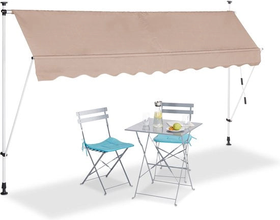 Zonwering adattabile - altezza regolabile - senza perforazione - resistente ai raggi UV - 300 cm di larghezza - piede in gomma - colore beige