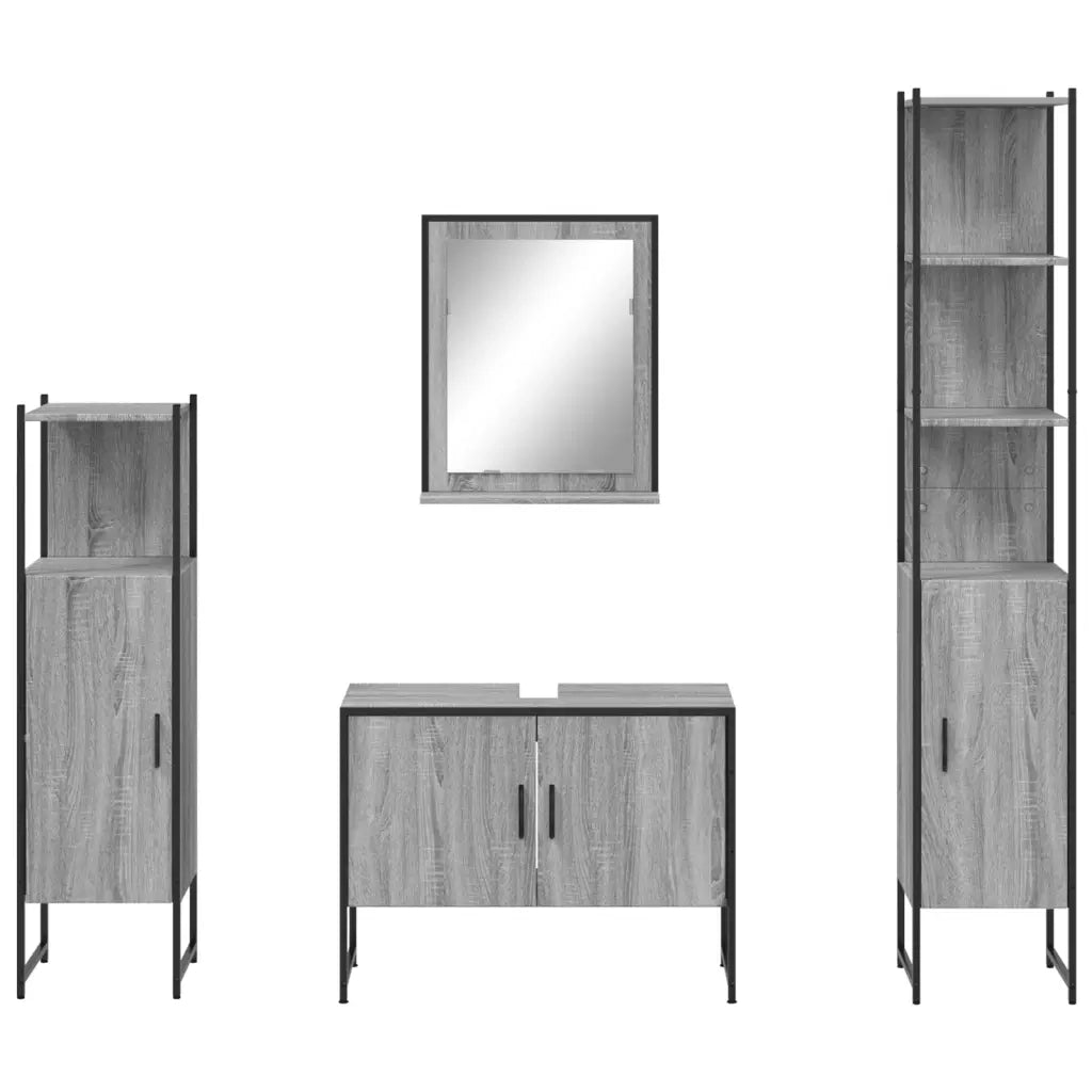 Set Mobili da Bagno | Armadio da bagno 4 pz Grigio Sonoma in Legno Multistrato